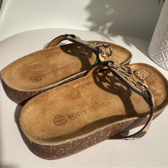 Tory Burch Miller cloud Womens size 5.5 shoes brown snakeskin slip on thong - Picture 3 of 5